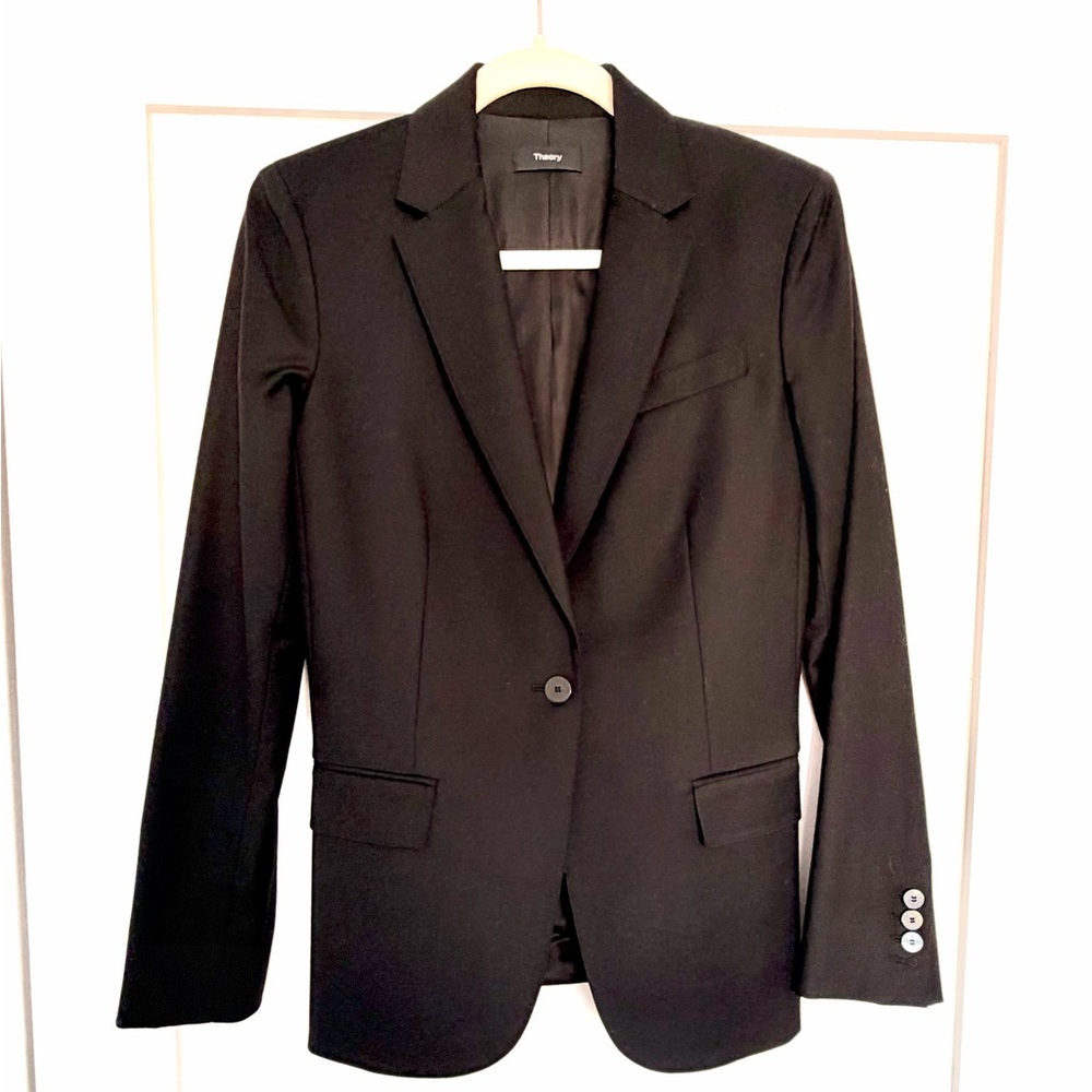Theory Black Flannel Women's Blazer Size 2 - Brand New